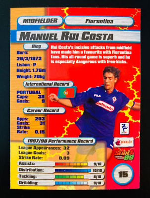 1998-99 Topps Merlin Serie A 1999 # 15 Rui Costa Fiorentina card