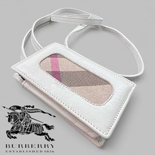Burberry White Leather and Check Canvas Card Holder with Strap
