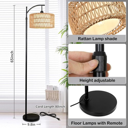 QIYIZM Floor Lamp for Living Room Bedroom with Remote Boho Rattan Arc Standin... - Picture 6 of 9