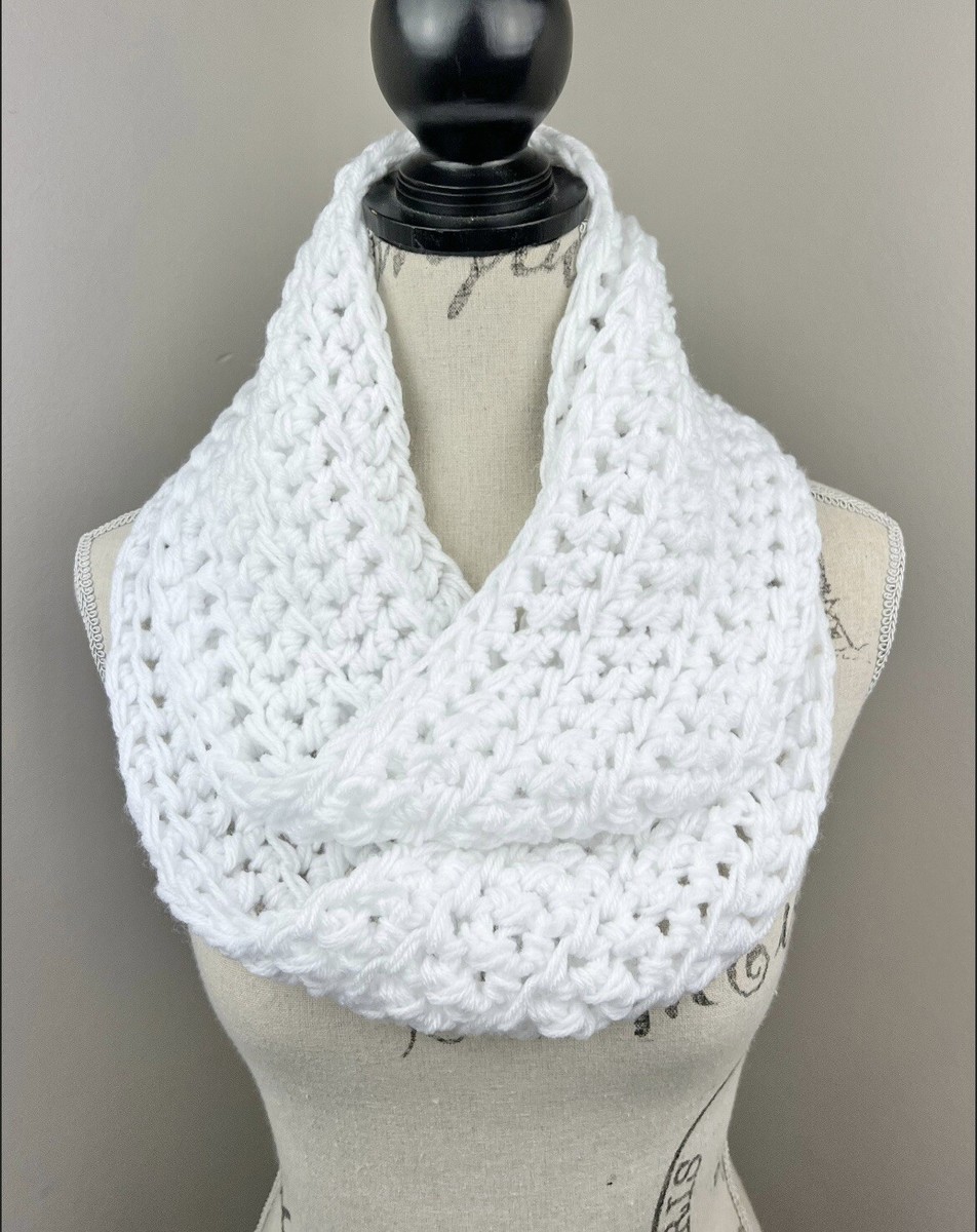 Crochet Scarf Handmade White Infinity Scarf