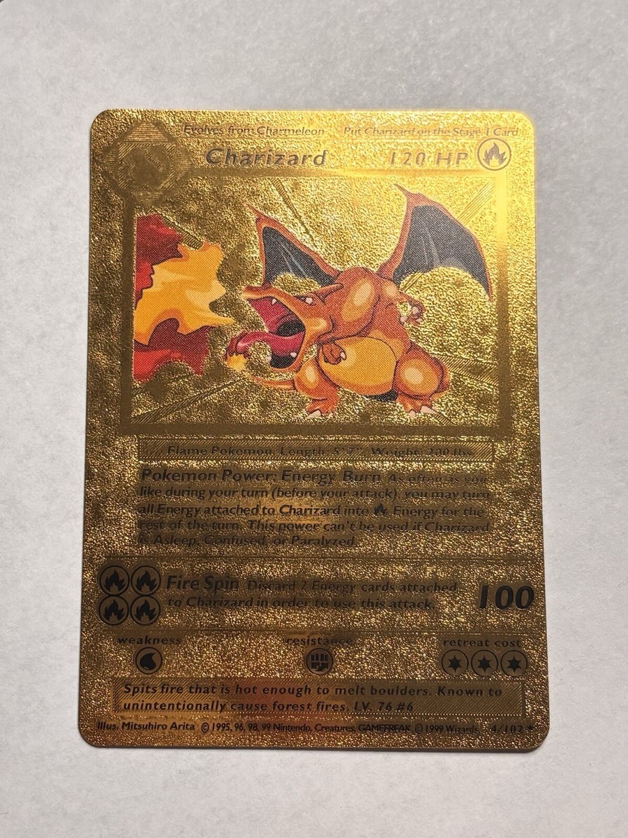 charizard gold foil pokmon card 4 102 Holographic 4/102 is this worth anything? : r/pokemoncardcollectors Energy Burn As often as you like during your turn (before you attack) Star Holo 1st Edition Charizard