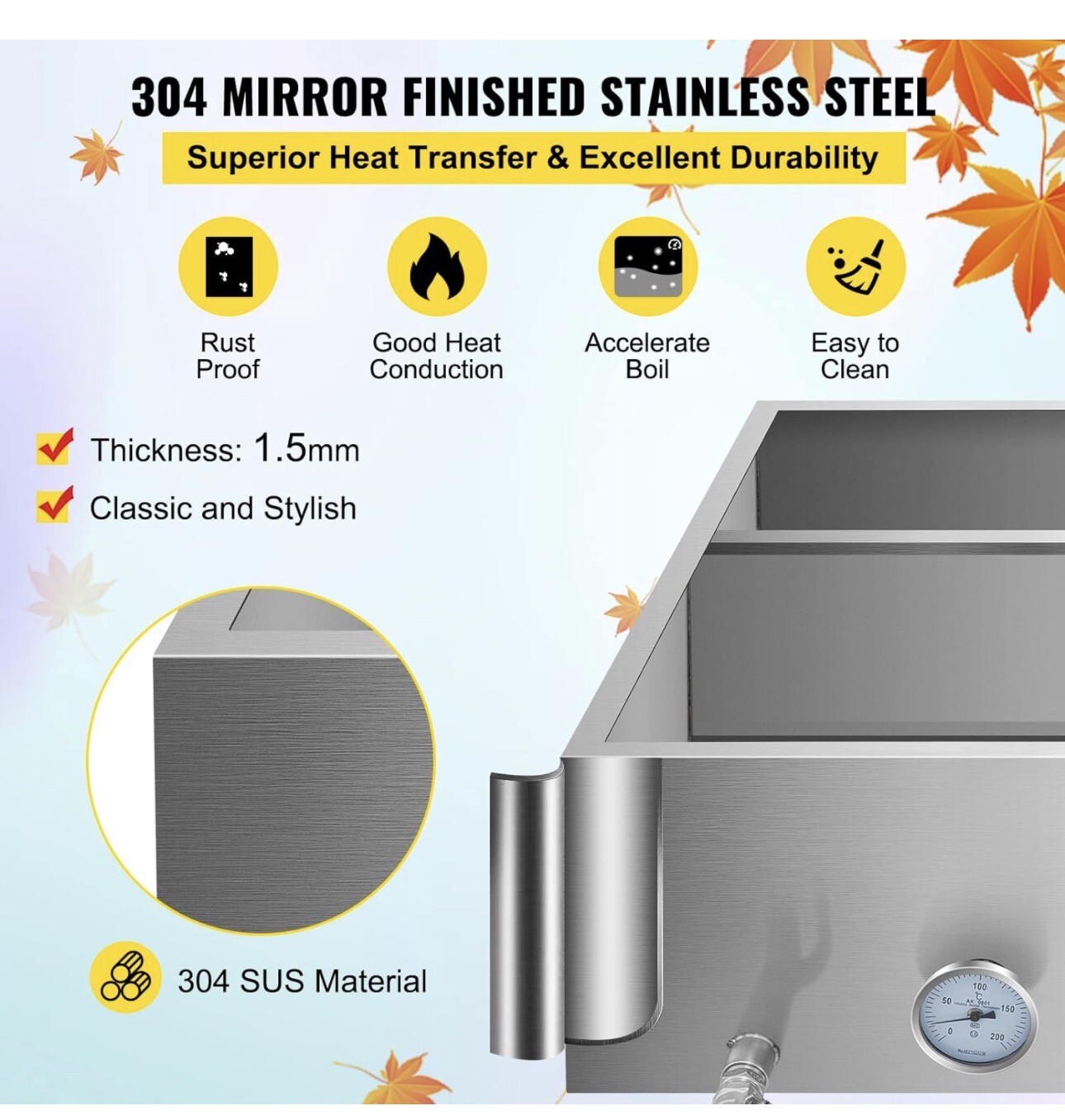 VEVOR 2'x4' Divided Maple Syrup Evaporator Pan w/ Thermometer 3/4 NPT