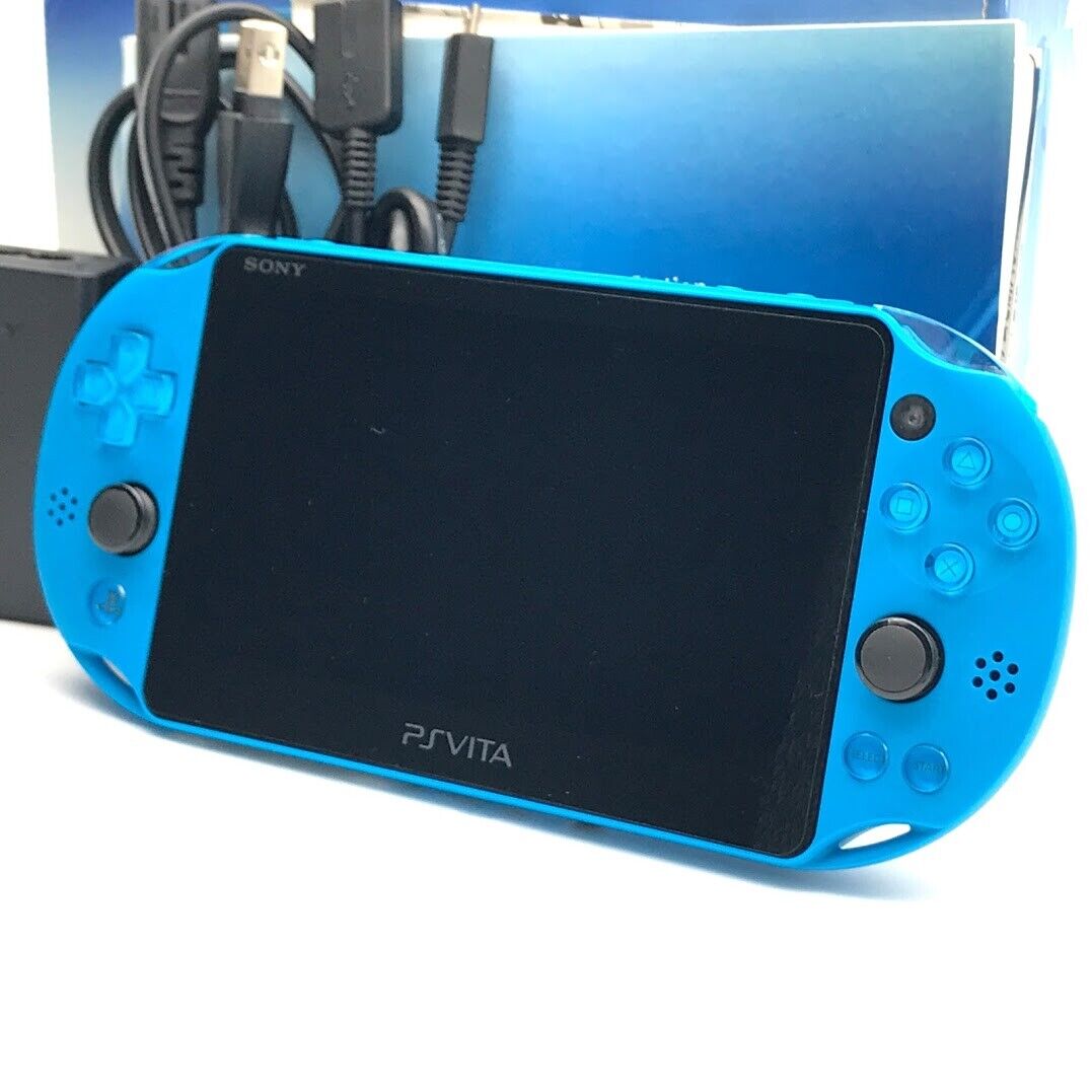 SONY PS Vita PCH-2000 Slim Aqua Blue Wi-Fi LCD w/ Charger, Box 