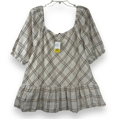 Suzanne Betro Plaid Ruffle Tunic 1X Milkmaid Peasant Plaid Cottagecore Western