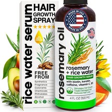 Rosemary Oil and Rice Water Hair Growth Spray - Serum with Biotin, Keratin, C...