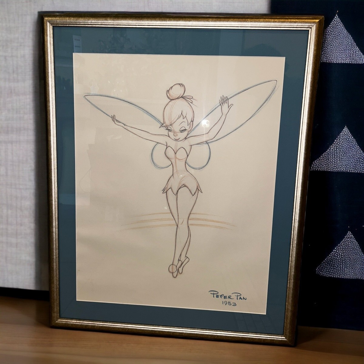 Vintage Disney 1953 Peter Pans Tinkerbell Framed Print of a sketch
