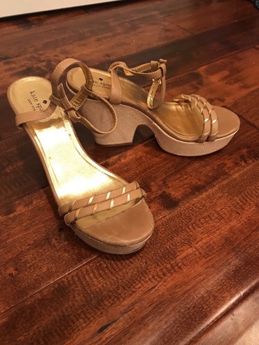 Kate Spade y dorado con Tiras Tacones de bronceado con cuña de plataforma  de paja, tamaño 9 | eBay