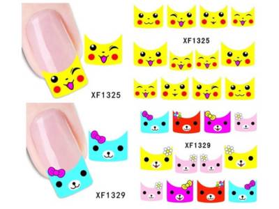 Nail Art Water Transfer Tip Sticker Happy Face Pokemon Pikachu Bear Cartoon