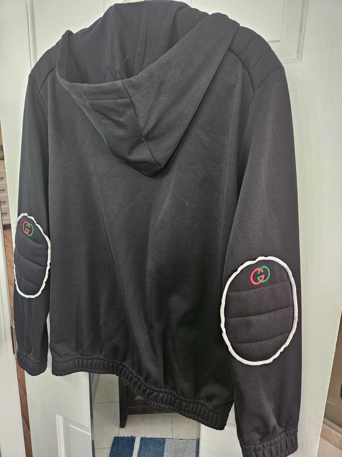 Gucci giacca nera rossa verde cappuccio imbottita gomiti taglia XS