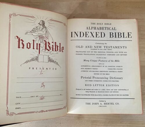 Holy Bible Red Letter Ed. Masonic Cyclopedic Indexed 1942 Alphabetical Hertel - Picture 3 of 11