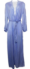 Vintage Diane Von Furstenberg Robe S Long Nylon Lavender Blue Lace Trim Sash USA