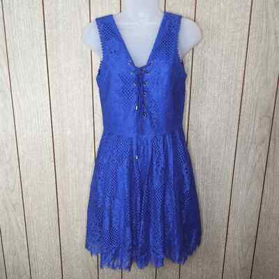 Lovers + Friends Storm Lace-Up Lace Mini Dress Medium Marine Blue $188 Lovers + Friends Storm Lace-Up Lace Mini Dress Medium Marine Blue $188