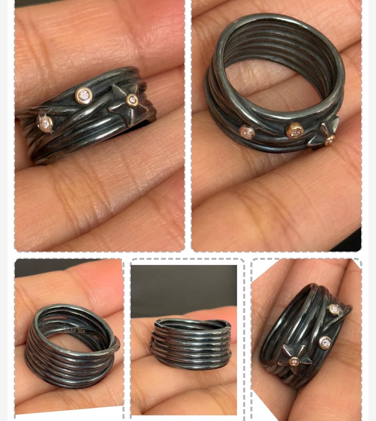 Pandora Stella Star Ring Size 7 with 3 Diamonds Two-Toned Rare Retired