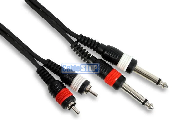 PRO Twin 6.35mm Mono 1/4" Jack to 2x RCA Phono Male Plug Lead 0.5m to 5m Cable