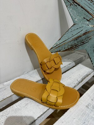 Neu Mango MNG senf echt geflochten Leder Slipper Boho Sliders Sandalen UK 5 38