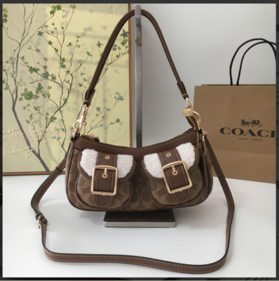 COACH CY658 Ashton Baguette Bag In Signature Canvas Brown Tan