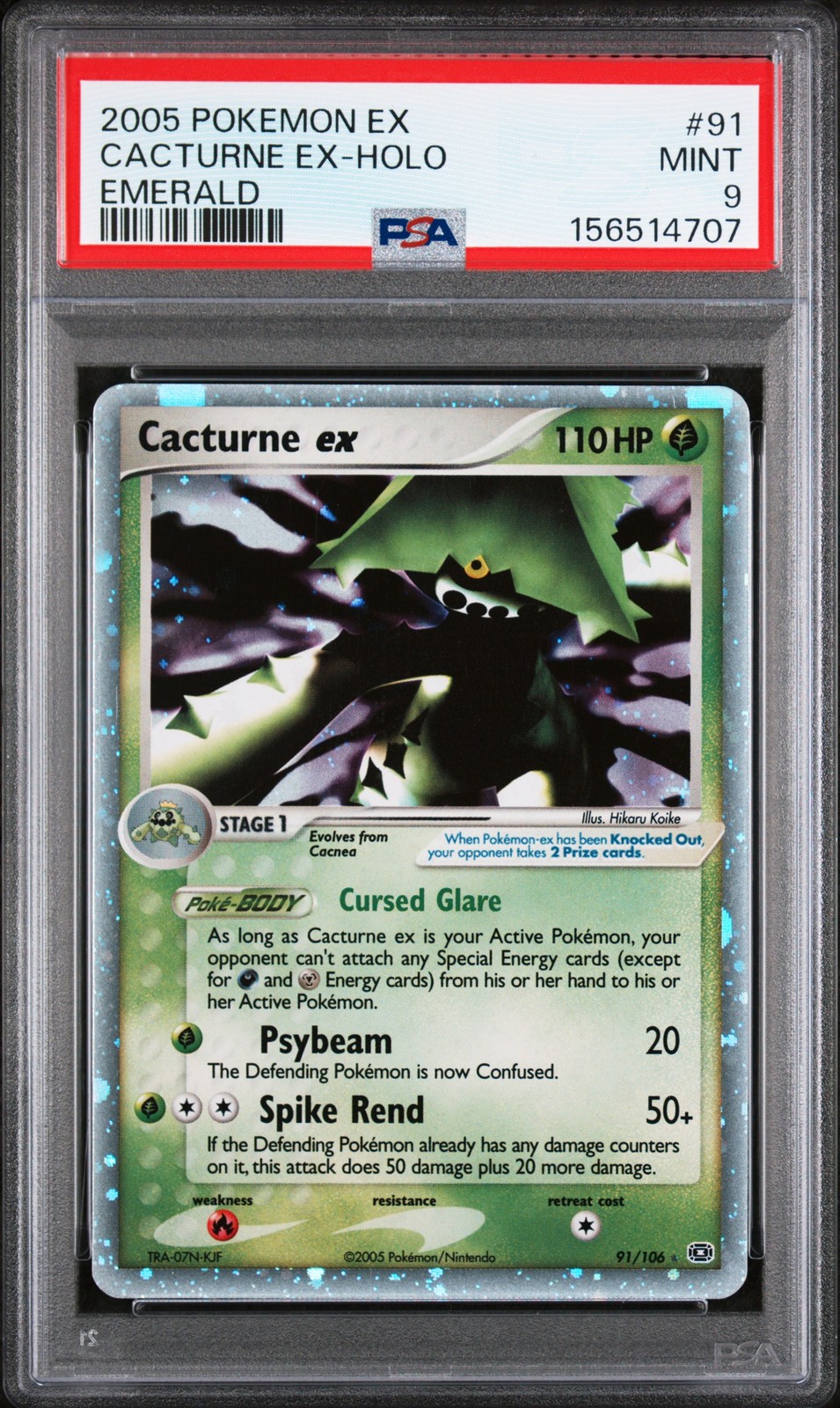 2005 POKEMON EX EMERALD #91 CACTURNE EX-HOLO PSA 9