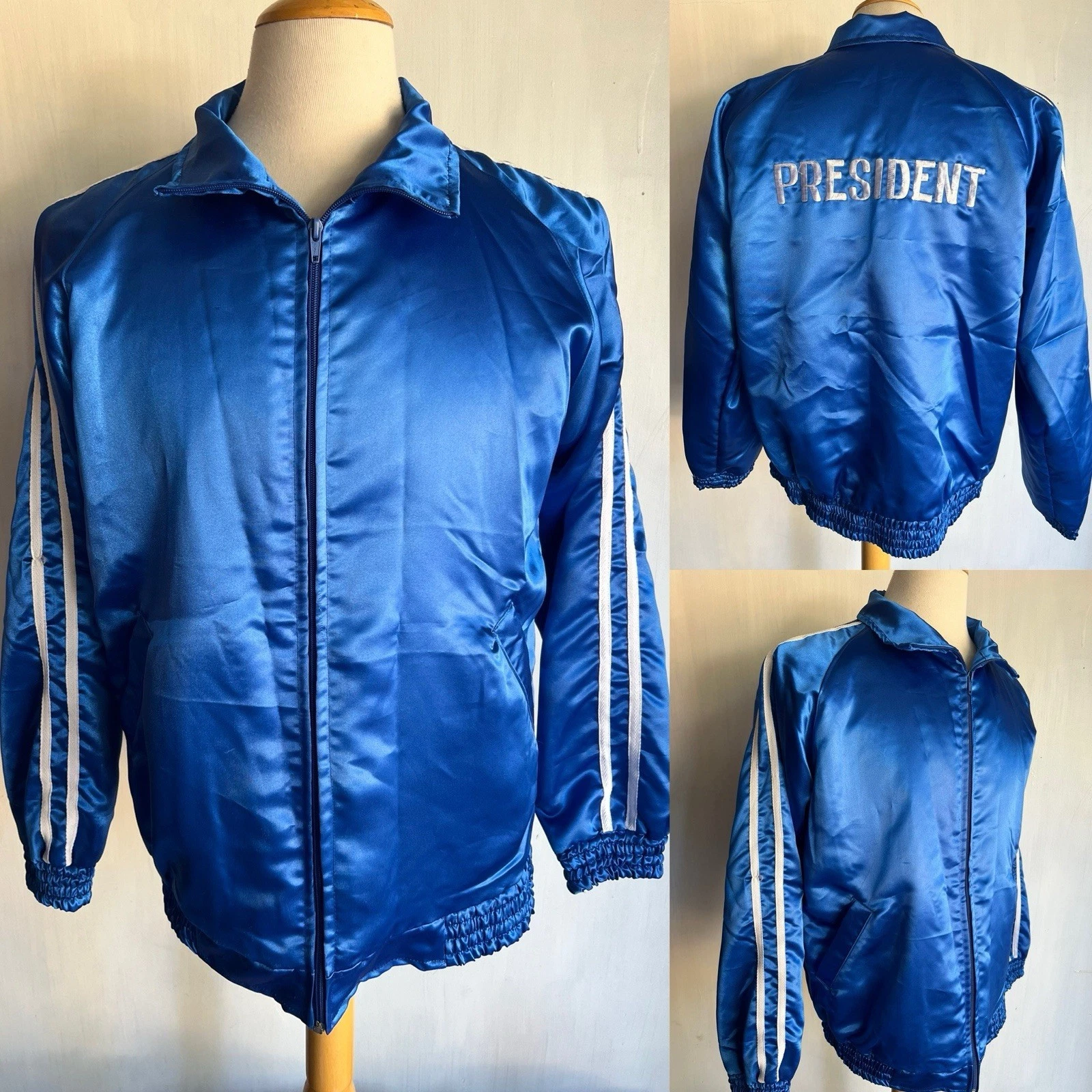 PRESIDENT Embroidered Vintage 70s (One Of A Kind) Satin Track Jacket Size Large