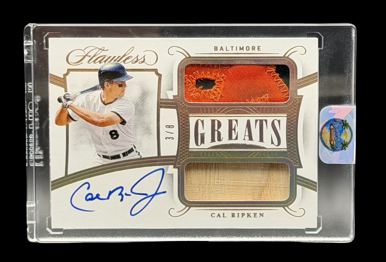 2020 Cal Ripken Jr. #3/8 Panini Flawless Bat And Jersey Dual Patch Auto