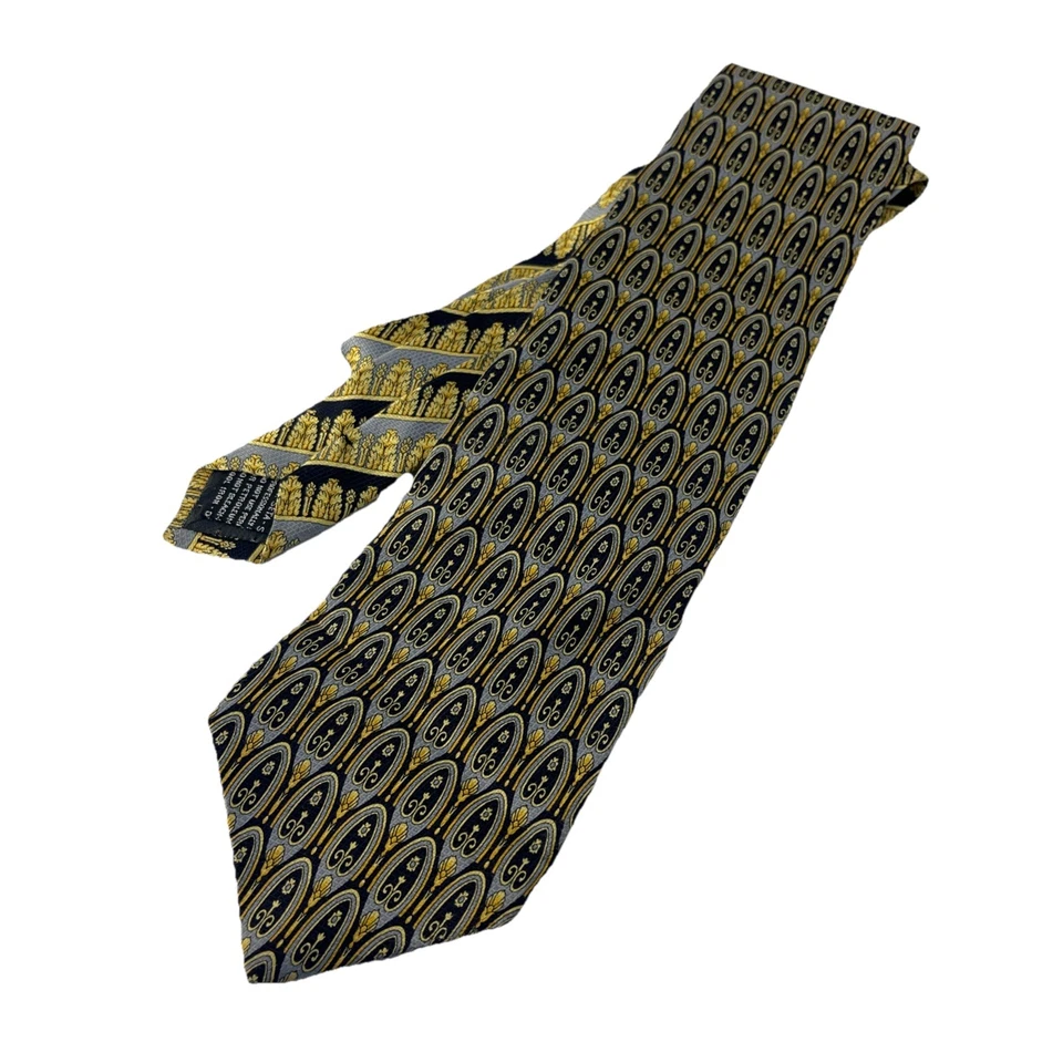 GIANNI VERSACE Corbata Alta Costura Vintage Años 90 100% Seda Negro Dorado Hecho en Italia Foto 2 de 4