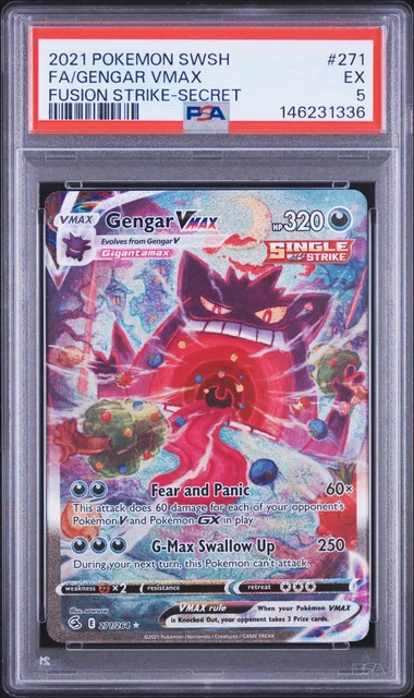 2021 POKEMON SWORD & SHIELD FUSION STRIKE SECRET #271 FULL ART/GENGAR VMAX PSA 5