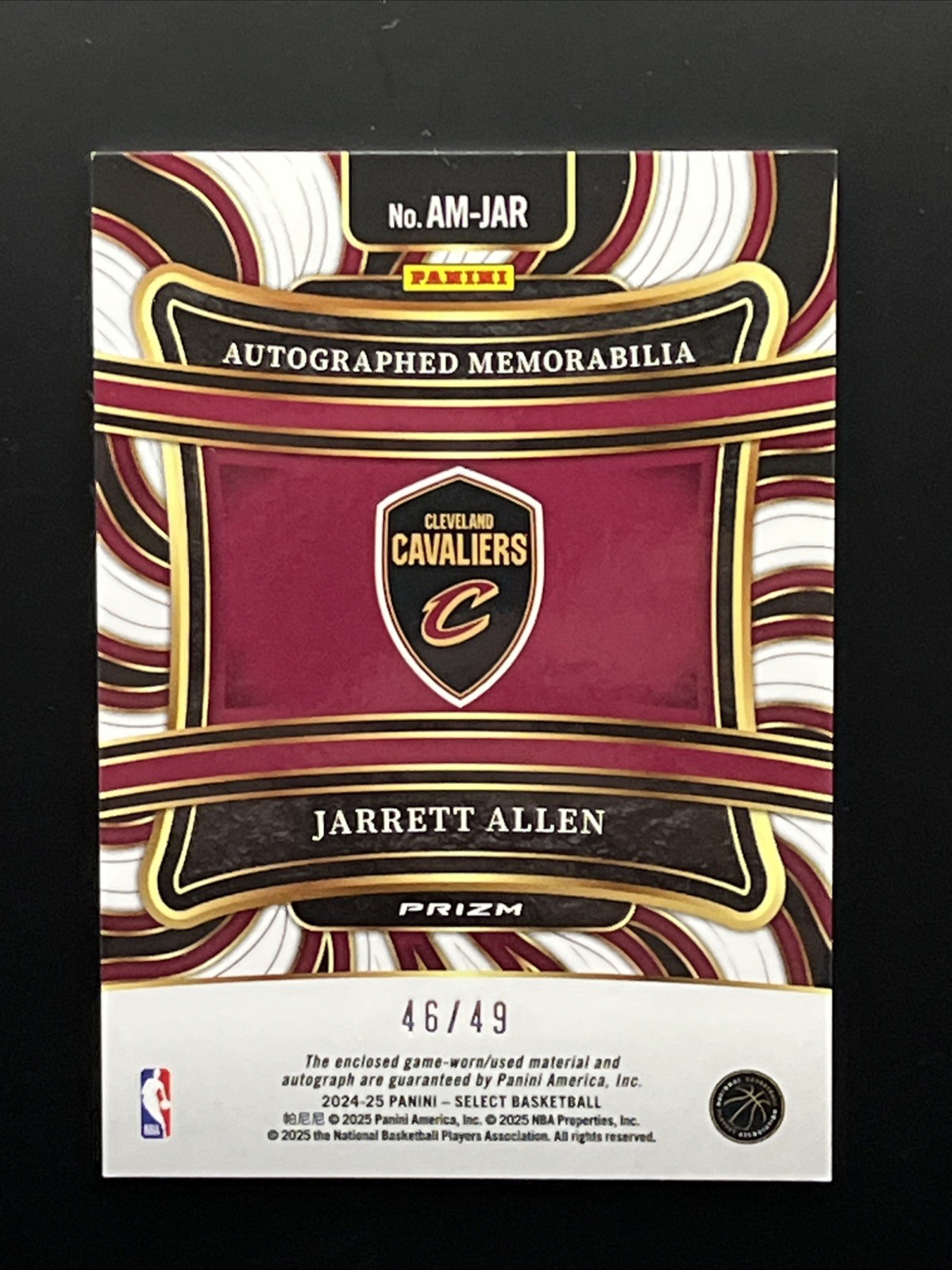 2024-25 Select Blue Prizm Game-Worn Patch Autograph #AM-JAR JARRETT ALLEN /49 view 3