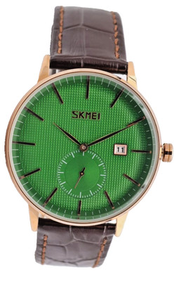 HERREN - UHR - SKM - SEKUNDENANZEIGE - DATUM - LEDERBAND - GRÜN - 40MM - NEU