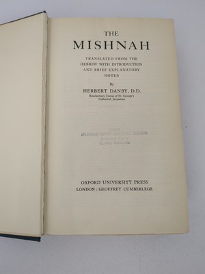 1954 THE MISHNAH Herbert Danby, D.D. - Oxford UP Translated From The Hebrew 
