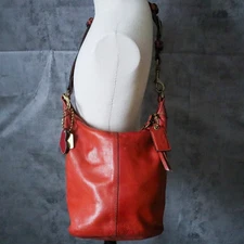 Coach Legacy Bleecker Tattersall Large Leather Duffle 11423 Coral Red Orange