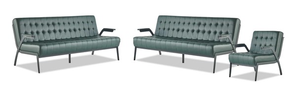 SitzmöBel-Set 3-Sitzer Sessel GrüN Edelstahl Modern Leder Chesterfield-image