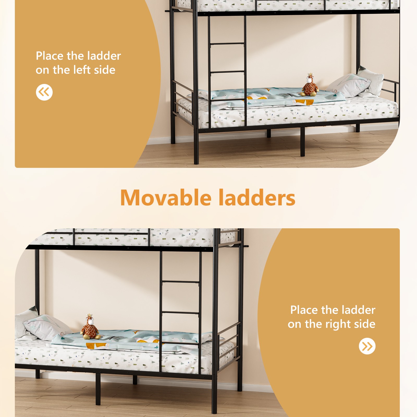 Twin over Twin Steel Bunk Beds Frame Ladder Bedroom Dorm for Kids Adult Children