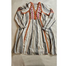 Anthropologie Embroidered Mini Dress Striped Bohemian Festival XS
