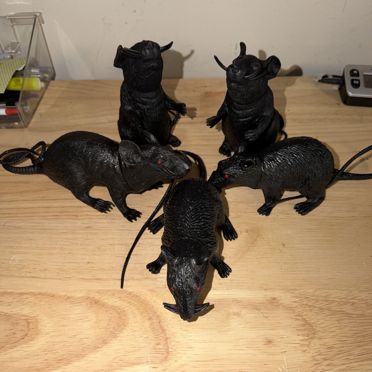 Black Rubber Rats - Lot of 5 - Squeak Halloween Scary Rodent Rat
