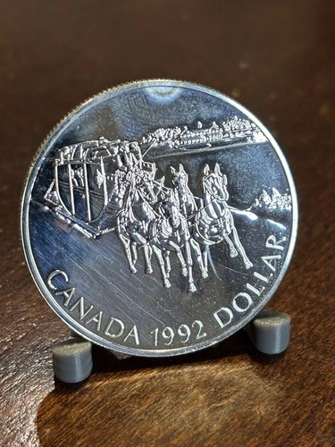 1992 ROYAL CANADIAN MINT STAGE COACH PROOF .925 STERLING SILVER DOLLAR +capsule