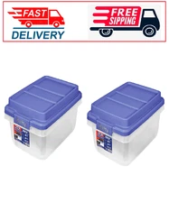 2pk Hefty 18 Quart Clear Plastic Latched Storage Bin with Blue HI-RISE Lid,Adult