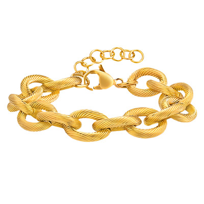 Goldfarbenes klobiges Gliederarmband Damen, Luxus strukturiertes ovales Kettenarmband B330