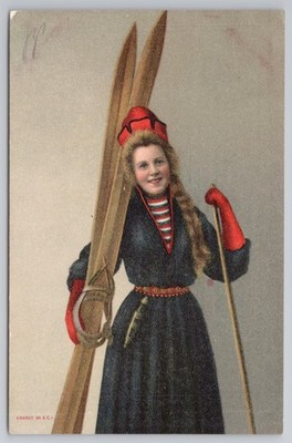 Norwegerin Skifahrerin Wintersport Trachten AK Mittet 1910