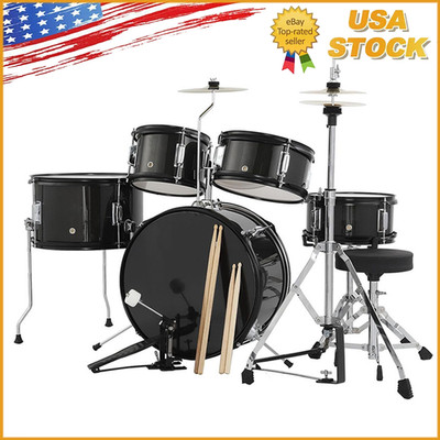 5-Piece Kids Drum Set 16 in Junior Drum Kit Beginner Children Drum Set w/ Throne