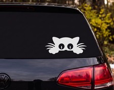 Cat Peeking Over Edge Silhouette Wide Eyes Whiskers Vinyl Decal Sticker
