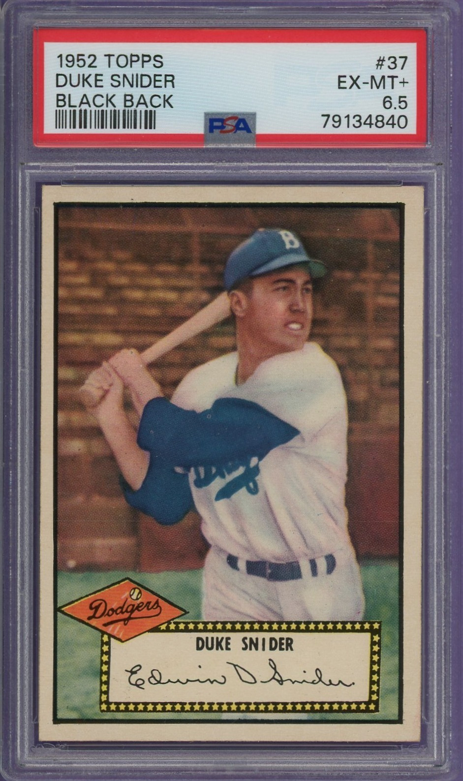 1952 Topps #37 Duke Snider Brooklyn Dodgers PSA 6.5 NICE!