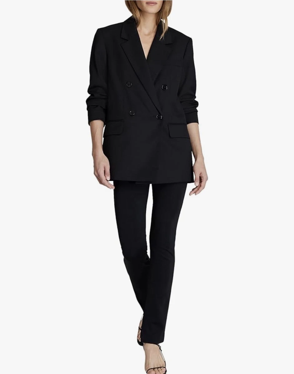 Blazer Club Monaco Noir En Tweed Laine - Taille 4, Manches 3/4, Entièrement Doublé, Occasion Très Bon état