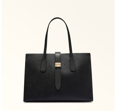 FURLA Metro Leather Black Tote Bag Authentic Women's Handbag with Pockets