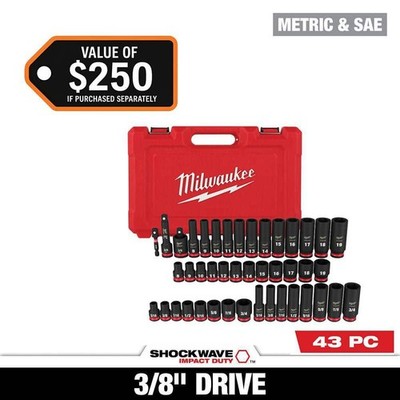 Milwaukee SHOCKWAVE 3/8 in. Drive SAE & Metric 6 Point Impact Socket Set (43-Pc)