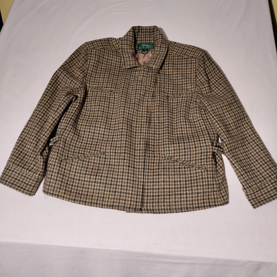 VINTAGE LRL Ralph Lauren Blazer Womens 22W Green Suit Jacket Wool Tweed Plaid - Image 3 of 4