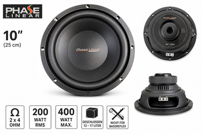 Phase Linear SX10D4 10 Zoll 25 cm Subwoofer 2x4 Ohm 200W RMS 400W Max Neu