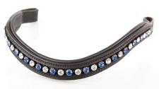 Blau/Weiß 6MM Kristall Leder Pferdeform Stirnband Weich Gepolsterte Trense