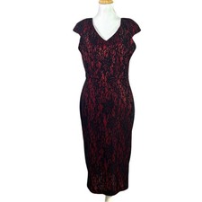 Alexia Admor Red Metallic Black Lace Midi She...