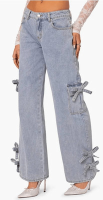 EDIKTED Low Rise Wide Leg Jeans Size Large Bows 4 Days NEW