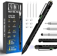 Multi-Function Tech Pen – 9-in-1 Black Tool Gadget, Great Gift for Men & Women