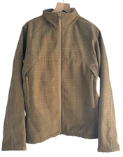 Burton Men's Sz L Brown Tan Plaid Full Zip Feece Lined Jacket Packable Hood